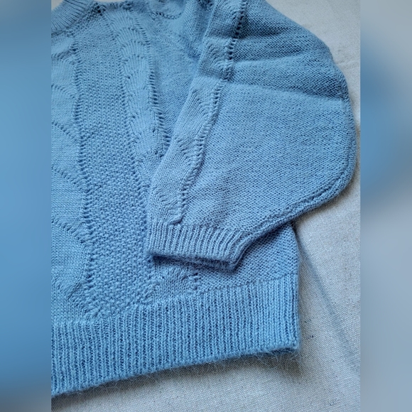 H&M Women's Sweater Knitted Balloon Sleeve Wool/Mohair Blend Blue Medium - Picture 6 of 16